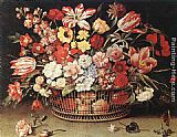 Basket Canvas Paintings - Basket of Flowers